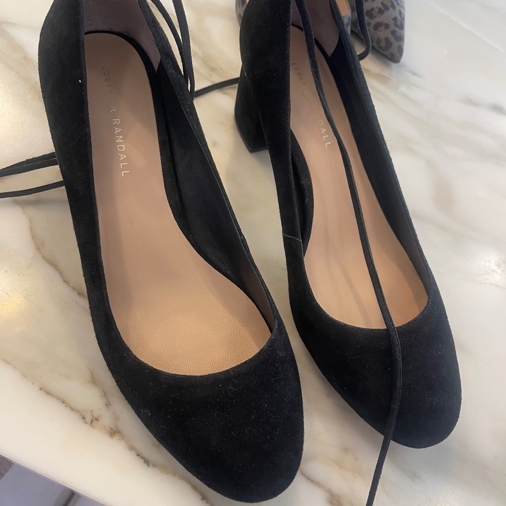loeffler Randall Clara heel  black suede shoes that tie up ankles